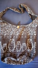 Handtasche Tasche Beutel Sadhu bag, ethno Indien Eulen braun weiß #14