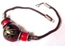 vintage ARMBAND ca. 1965 HIPPIE SCHMUCK LEDER + PERLEN super schön Handarbeit