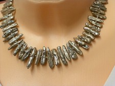 Halskette Collier Biwa-Zuchtperlen Stäbchen Bronze