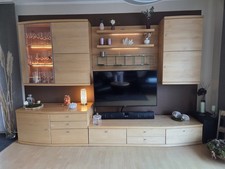 tolle Schrankwand, 5 teilig,  Ahorn  massiv, mit Vitrine, Glasregal, Regal