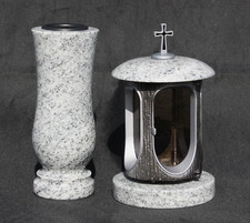 Grablaterne mit Vase aus Viscont Granit Grablicht Grabschmuck