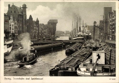 Gdańsk danzig innenhafen - ak, danzig,
