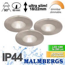 LED Spot Badezimmer Möbel Einbauleuchte dimmbar 3er Set 60mm IP44 Flach nur 18mm