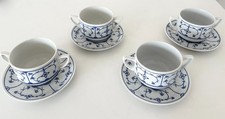 DDR Vintage Jäger Eisenberg 4 x  Suppentasse +Untertasse Indisch Blau Strohblume