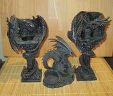 Fantasy Kerzenhalter Teelichthalter - Gothic Drachen-Figuren - schwarz 3er-Set