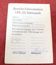 DDR-Dokument: Betriebsfahrerlaubnis LPG (T) Schönstedt