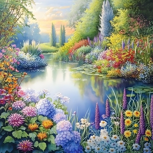 Wandbild blumen see natur - blumen,