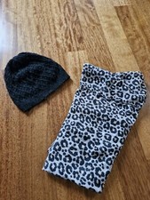 H&M Set 2-tlg.  Mütze schwarz Schal Mädchen Schlauch Tuch animal leo Print grau