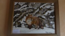 Ölbild Gemälde Ölgemälde mit Rahmen Original *Fuchs im Schnee* 35x47 Leinwand