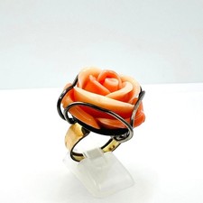 Antiker 375er Goldring Engelshaut-Koralle geschnitzt Antique 9K Gold Coral Ring