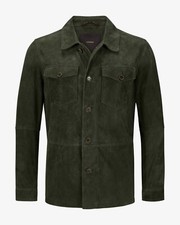 Herren grüne Leder Trucker Jacke reines Wildleder Sonderanfertigung Größe S M...