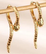 KLEINE EDELSTAHL SCHLANGEN CREOLEN MIT GRÜNEN ZIRKONIA AUGEN OHRSTECKER OHRRINGE