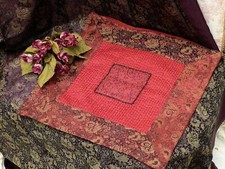 Sofa Kissen Hülle Aubergine Rot / Beige m. Rosen 40 x 40cm Patchwork Rosenkissen