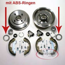 Bremstrommel Ø 203 mm + Backen + ABS Ringe Radlager Set hinten für Ford Fiesta 5