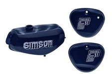 Tank Set mit Seitendeckel S51E ENDURO Perlblau, versiegelt mit Aufkleber Simson