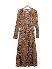 ASOS Design Maxikleid Animal Print Langarm Damen 42 XL Braun Raffung