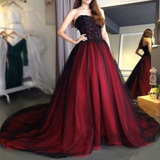 Traumhaftes Brautkleid Hochzeitskleid Weinrot Schwarz 32-60 Schnürt Brautmode