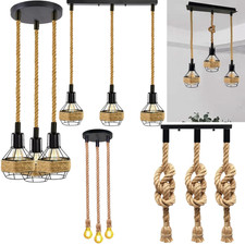 Vintage Hanfseil Pendelleuchte Hängelampe Retro Metall  Anhänger Deckenleuchten