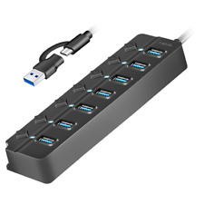 USB-C HUB Verteiler 7 Port USB Ein/Aus Schalter Type-C aktiv Netzteil schwarz