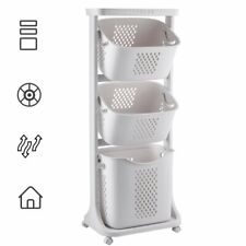 Wäschekorb uf Rollen Wäschewagen Wäschesortierer Wäschesammler Plastik Körbe 82L