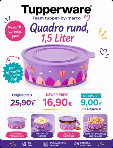 Tupperware quadro rund - 1,5l,