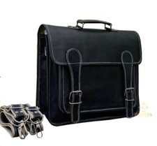 Vintage Schwarz Leder Schultertasche Beste Laptop-Tasche Computer Beutel Kreuz