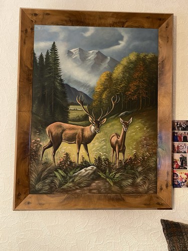 ölbild szene hirsche - im, wald