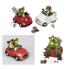 Frosch Frösche im Auto oder Spardose Auto/ Koffer rot /weiß Deko-Figuren formano