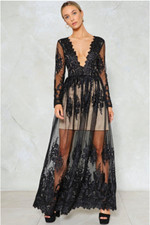 Neu Kleid Nasty Gal mit Spitze sexy elegant Tiefer Ausschnitt 10 36 38 S M maxi