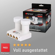 Monoblock Quad LNB 0.1dB Doppelkopf für 4 Teilnehmer 2 Satelliten LMQP 04H Optic