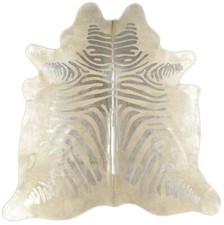 KUHFELL STIERFELL ZEBRA HELLGRAU MIT SILBER PRÄGUNG 220 x 170 cm