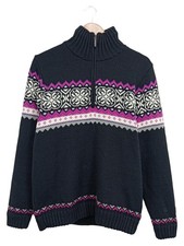 CMP Damen Pullover Troyer Norwegermuster Wolle Outdoor Schwarz Gr. M