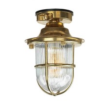 Deckenleuchte SANTORIN Messing Riffelglas Ø16cm IP54 Maritime Außen Lampe Balkon