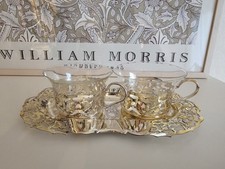 Vintage Teeservice, 2 Teegläser mit Serviertablett, Teegeschirr Silber 