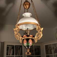 große Jugendstil Deckenlampe MAJOLIKA - Petroleumlampe - OTTO MÜLLER BERLIN