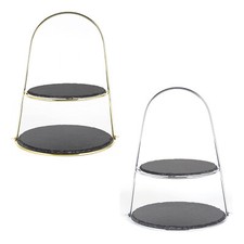 Echtwerk Schiefer Etagere 2‐Stöckig Ständer Servierplatte Servierständer B-WARE