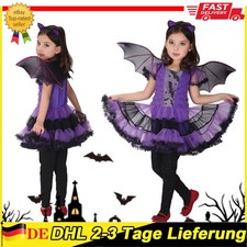 Halloween Kostüm Mädchen Karneval Fledermaus Kleid mit Flügeln Haarreif ！