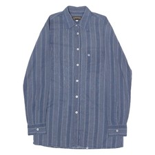 Vintage PIATTELLI Slimline Fit Herren Hemd Blau 90er Gestreift Langarm M