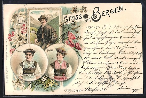 Lithographie gruß aus den - lithographie,
