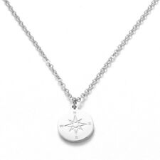 DAMEN KETTE MIT KOMPASS IN SILBER HALSKETTE RUNDE ANHÄNGER EDELSTAHL SCHMUCK