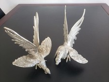 Paar/2 vintage kämpfende Hähne Silber/versilbert Kampf Hahn Figur Skulptur 70er