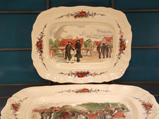 2x Obernai Sarregemines groß antik Servierplatte signiert H. Loux 33x26,5+40x31