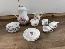 Meissen Manufaktur Porzellan Kaffee Service Geschirr Set Rosa Rote Rose 18-tlg