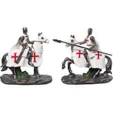 2er Set Deko Figuren Templer Ritter mit Schwert und Lanze auf Pferd