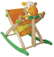 BABY-SCHAUKEL GIRAFFE Schaukelpferd aus Holz + Stoff Holzschaukelpferd °NEU°