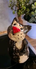 Neu! Unikat Ton Skulptur ZAUNHOCKER Garten-Deko Handarbeit Katze Kater getöpfert