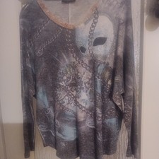 Schiffhauer Munich Pullover Shirt Größe 40 42 44 46 Blau Grau mit Straß 