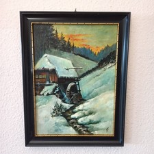 Winterlandschaft Ölgemälde Schwarzwald Mühle Signiert Freiburg 1925 Öl  Karton