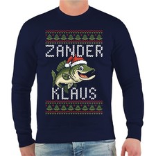 Herren Pullover Angler Weihnachten Zander Klaus Fischer Humor Ugly Sweater