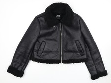 Zara Damen Bikerjacke schwarz Kunstleder, Größe M